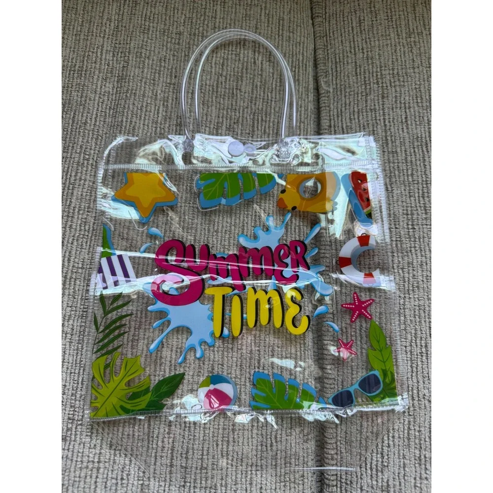 Summer‎ Pool Party Clear PVC Favor Bags Lot of 10 Tropical Beach Theme Reusable